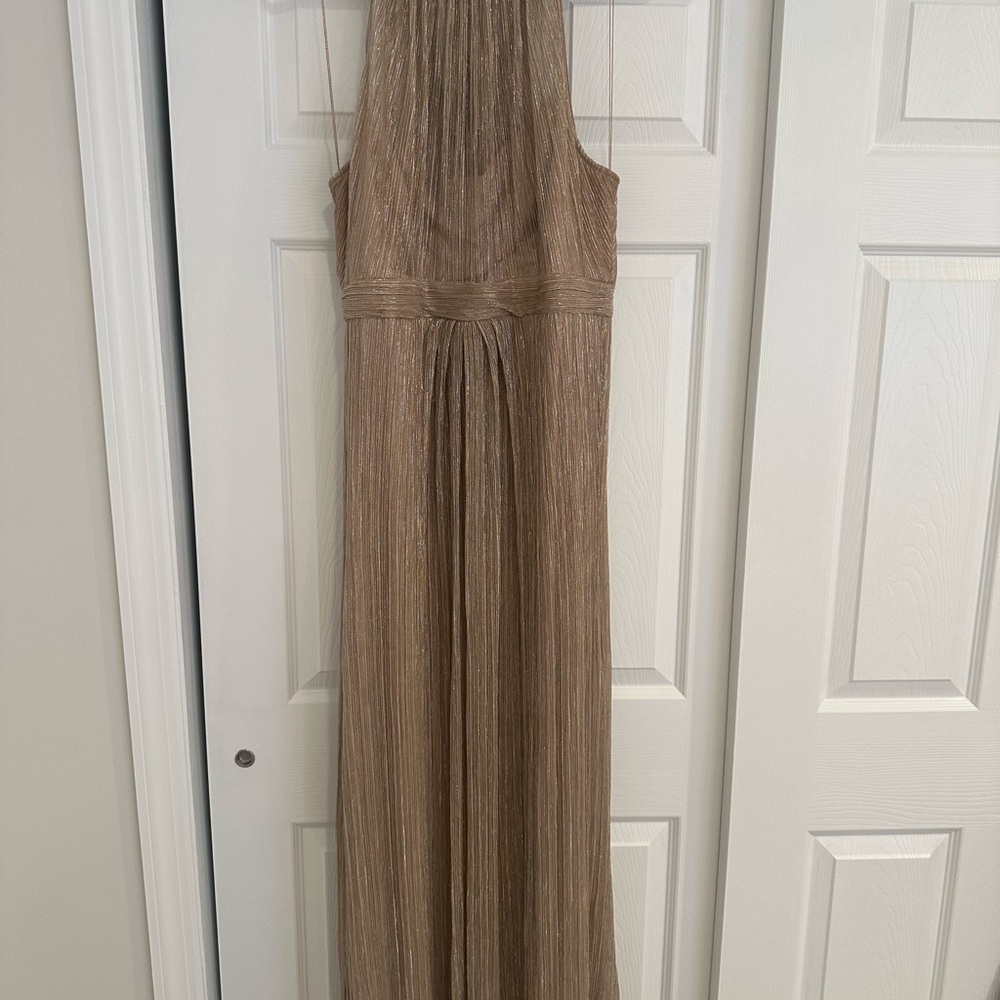 Adriana Pappel Metallic Knit Halter Long Gown